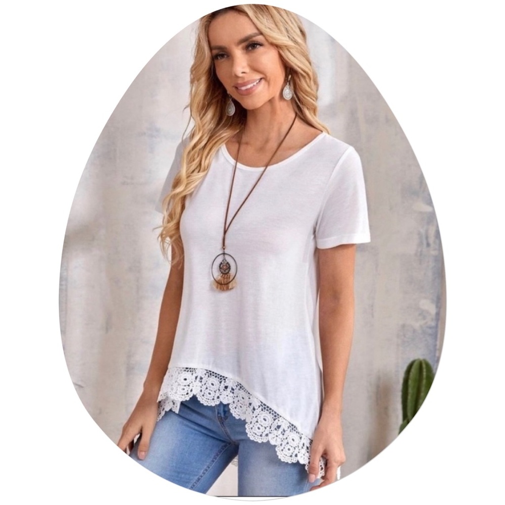 Asymmetrical Top with Scallop Lace Hem,SML - Picture 7 of 8